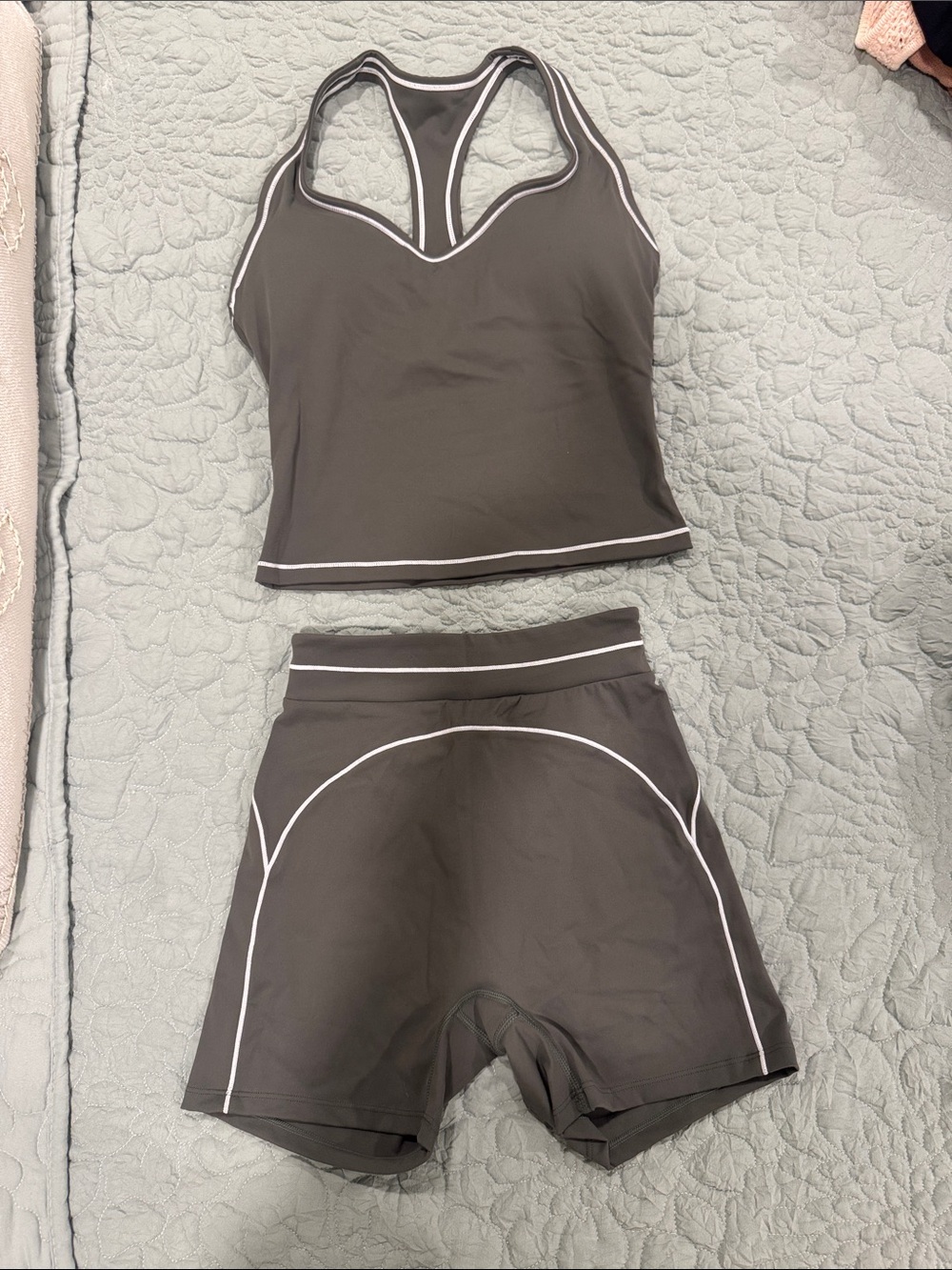 Women's Olive Green Active Tank and Shorts Set
